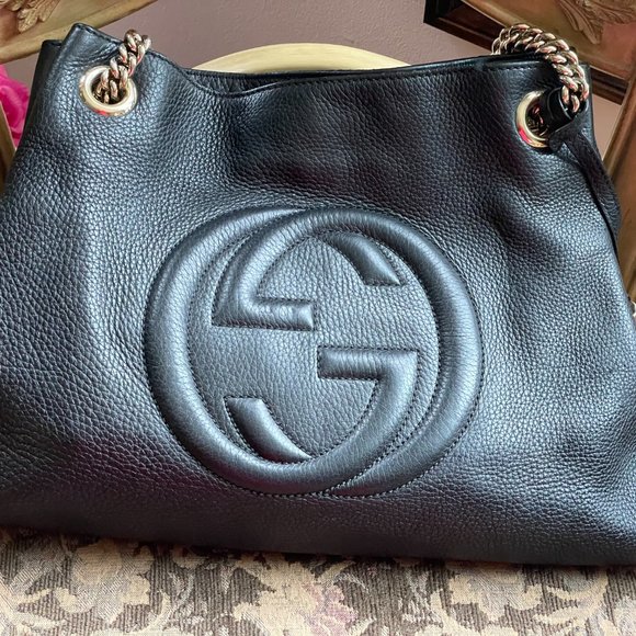 Authentic black Gucci Soho on Chain Leather Shoulder Bag - Picture 1 of 10